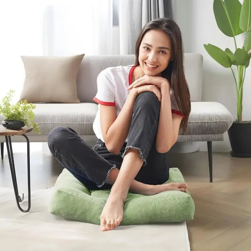 Meditation Floor Cushions - Square Memory Foam Corduroy Cushions (22" x 22") Set of 2. - Serenity Factory US