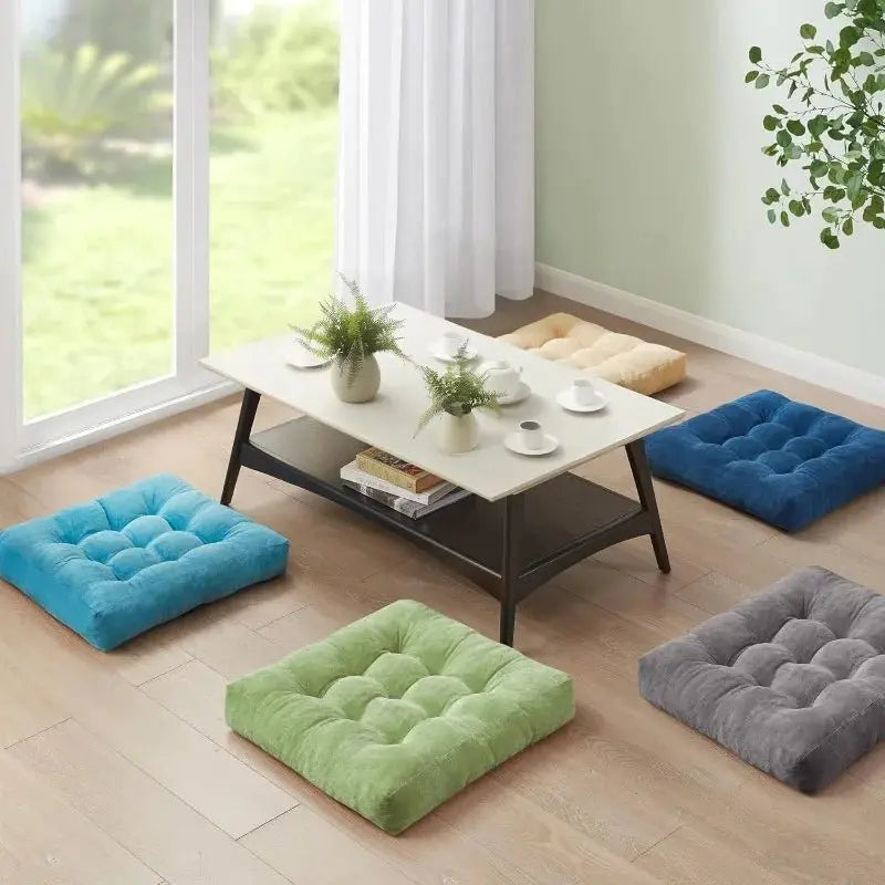 Meditation Floor Cushions - Square Memory Foam Corduroy Cushions (22" x 22") Set of 2. - Serenity Factory US