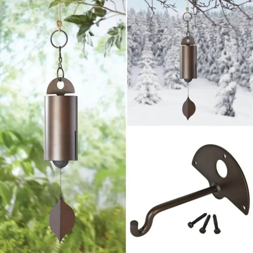 Metal wind chimes with nostalgic design, durable for outdoor use, available in two sizes.