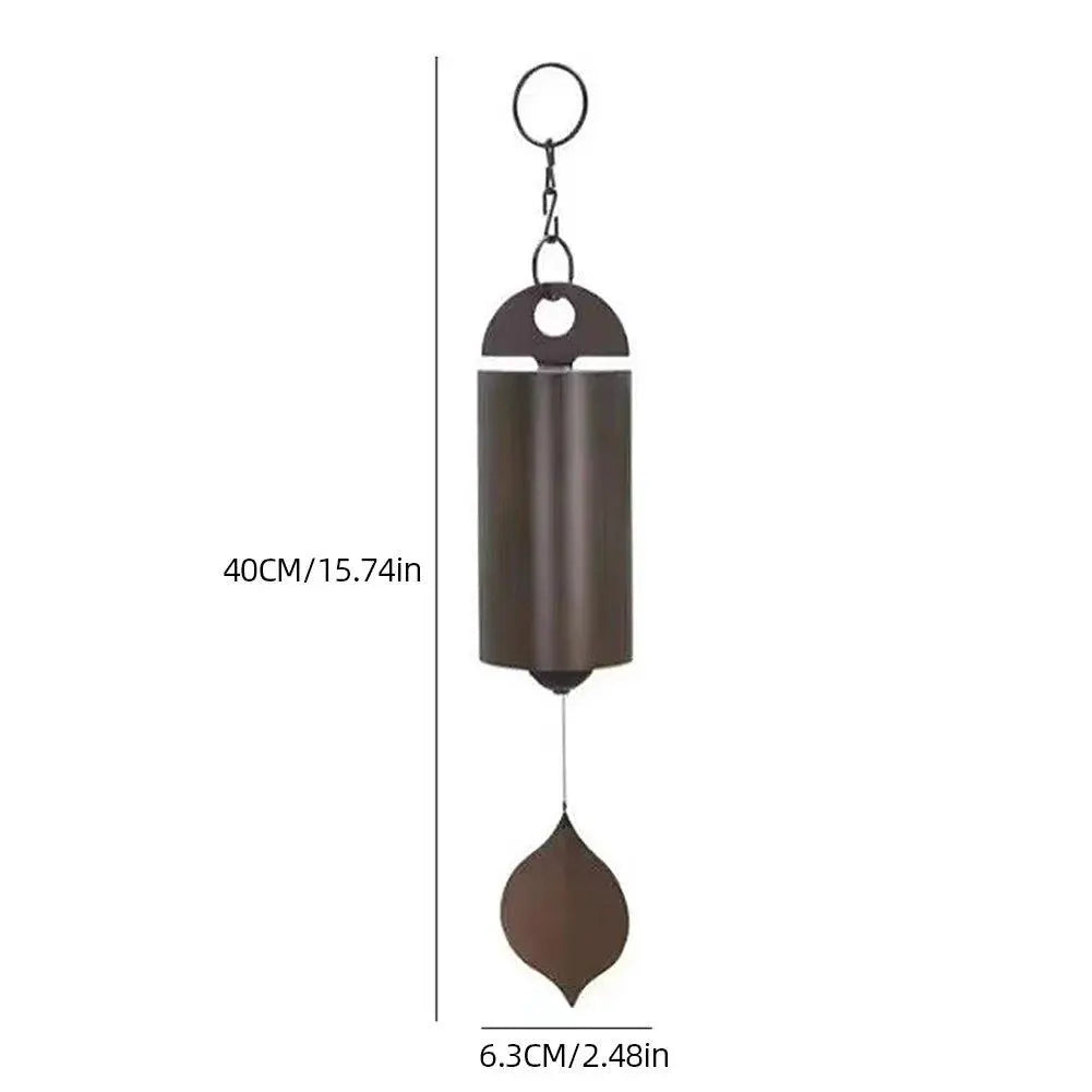 Metal wind chimes with leaf pendant, 40cm length, 6.3cm width, offering serene sounds.