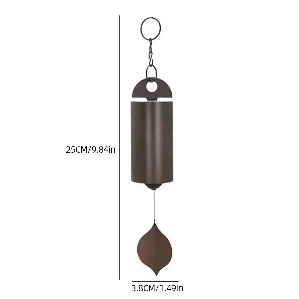 Retro metal wind chime with leaf-shaped pendant, size small 25 cm x 3.8 cm, creates calming outdoor sounds.