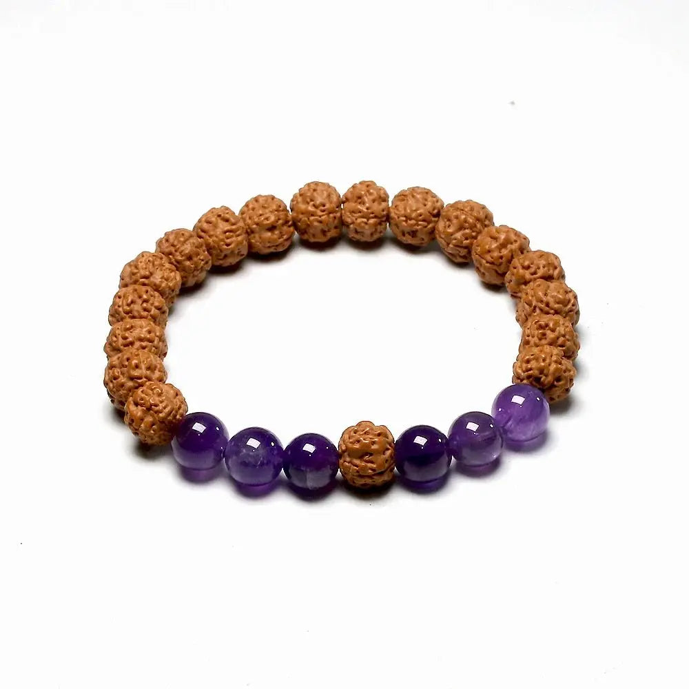 Natural Rudraksha 108 mala Knotted Amethyst - Mala, Bracelet or Set - Serenity Factory US