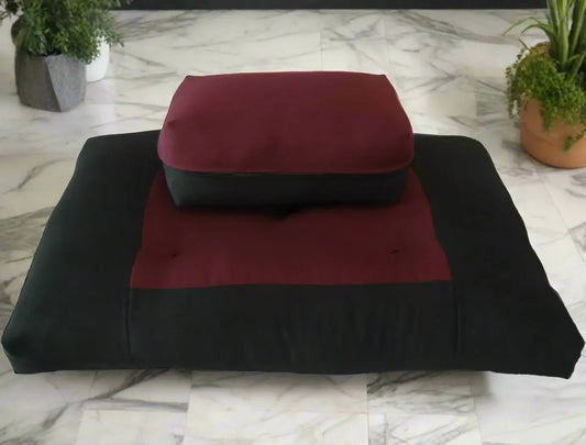 Rectangular Zafu & Zabuton Set – Black & Burgundy - Serenity Factory US