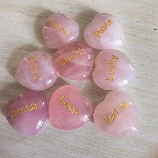 Rose Quartz Heart with Engraved Word – A Beautiful Message of Love - Serenity Factory