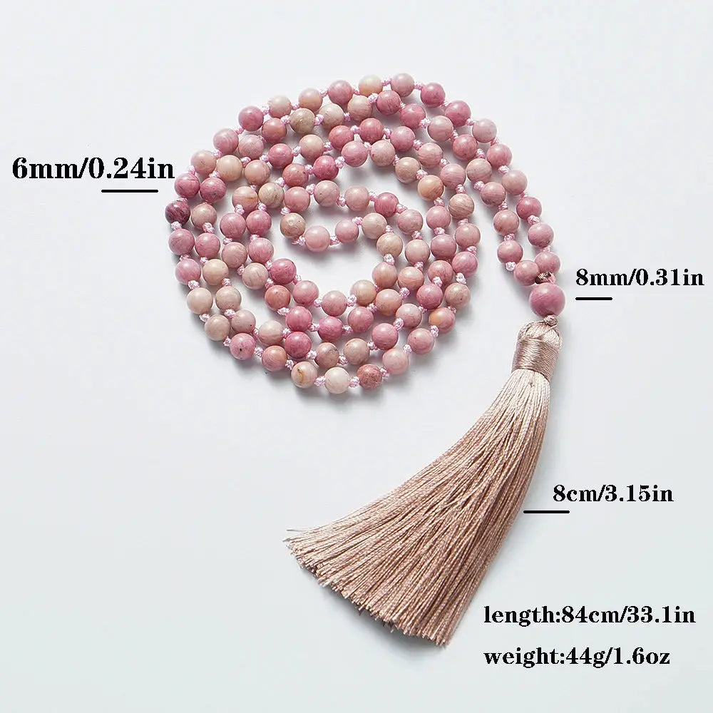 6mm Rhodochrosite 108 Mala Beaded Necklace for Meditation Yoga Prayer Jewelry Japamala Rosary for Women Serenity Factory