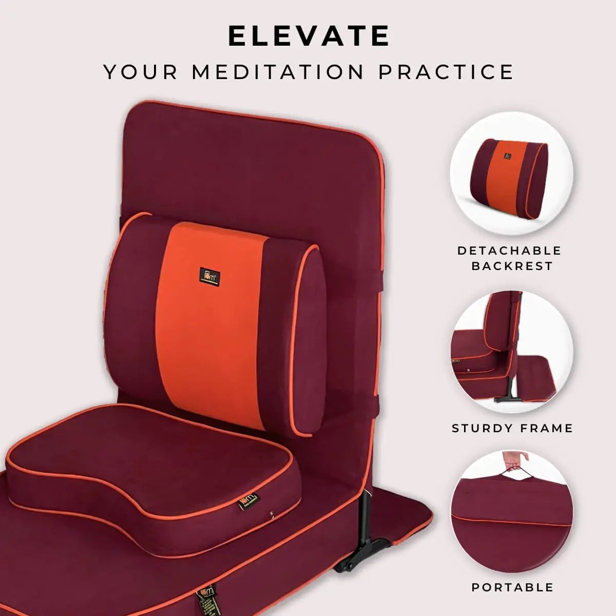 Premium Meditation Chair, Adjustable Back Support, Cushion and Meditation Block