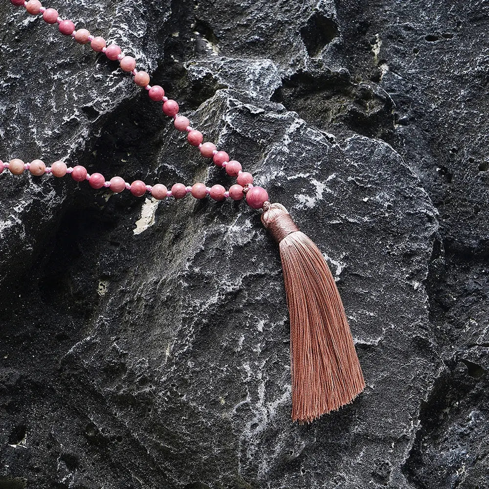 6mm Rhodochrosite 108 Mala Beaded Necklace for Meditation Yoga Prayer Jewelry Japamala Rosary for Women Serenity Factory