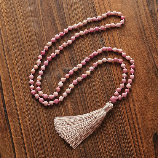 6mm Rhodochrosite 108 Mala Beaded Necklace for Meditation Yoga Prayer Jewelry Japamala Rosary for Women Serenity Factory