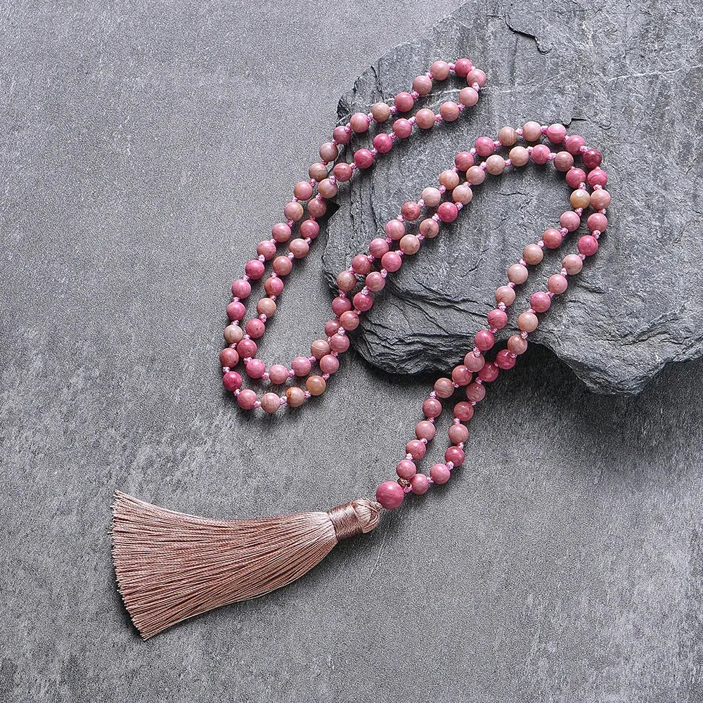 6mm Rhodochrosite 108 Mala Beaded Necklace for Meditation Yoga Prayer Jewelry Japamala Rosary for Women Serenity Factory