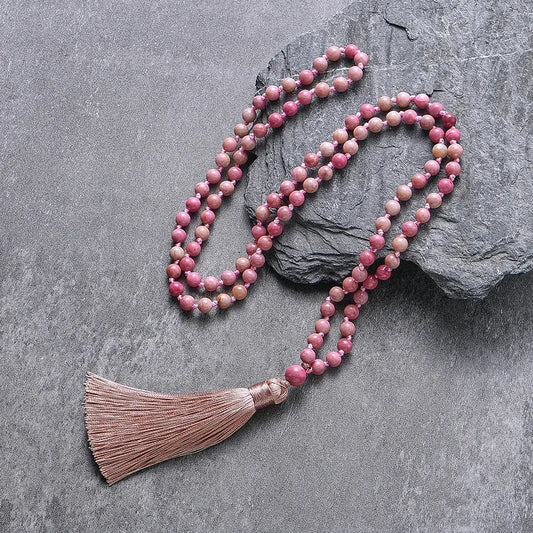 6mm Rhodochrosite 108 Mala Beaded Necklace for Meditation Yoga Prayer Jewelry Japamala Rosary for Women Serenity Factory