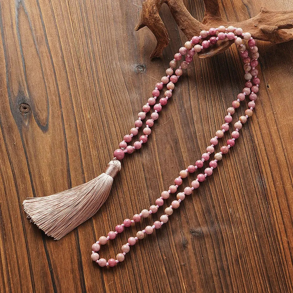 6mm Rhodochrosite 108 Mala Beaded Necklace for Meditation Yoga Prayer Jewelry Japamala Rosary for Women Serenity Factory