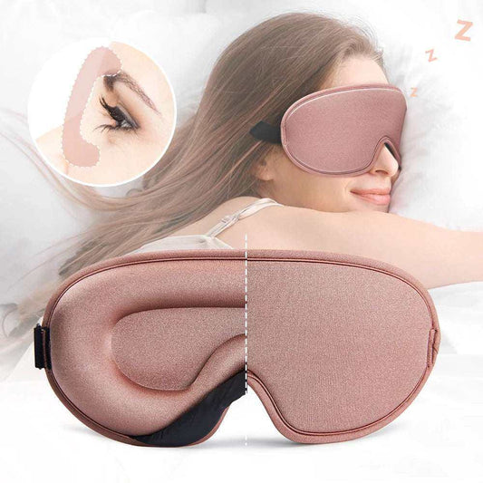 Silk sleeping mask with 3D contour design for 100% darkness and comfort, featuring a soft mulberry silk and memory foam blend, in rose color.