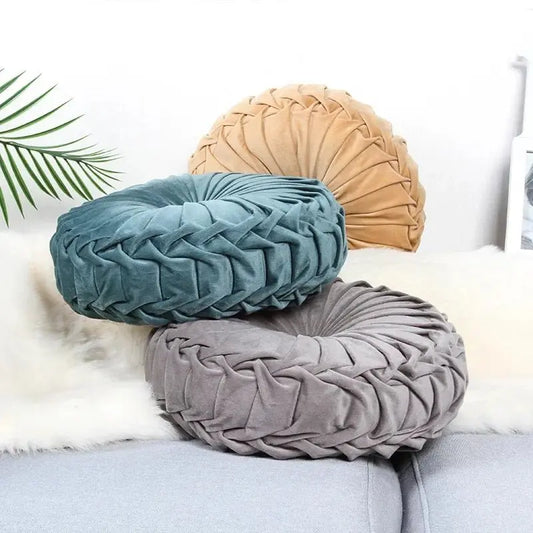 Velvet Pumpkin Pleated Floor Cushion – Cozy Round Accent Pillow - Serenity Factory US