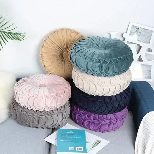 Velvet Pumpkin Pleated Floor Cushion – Cozy Round Accent Pillow - Serenity Factory US