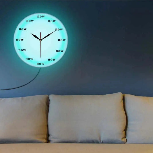 NOW Wall Clock with 7 LED colors. 3 styles. Reminder to Live in the Now! - Serenity Factory
