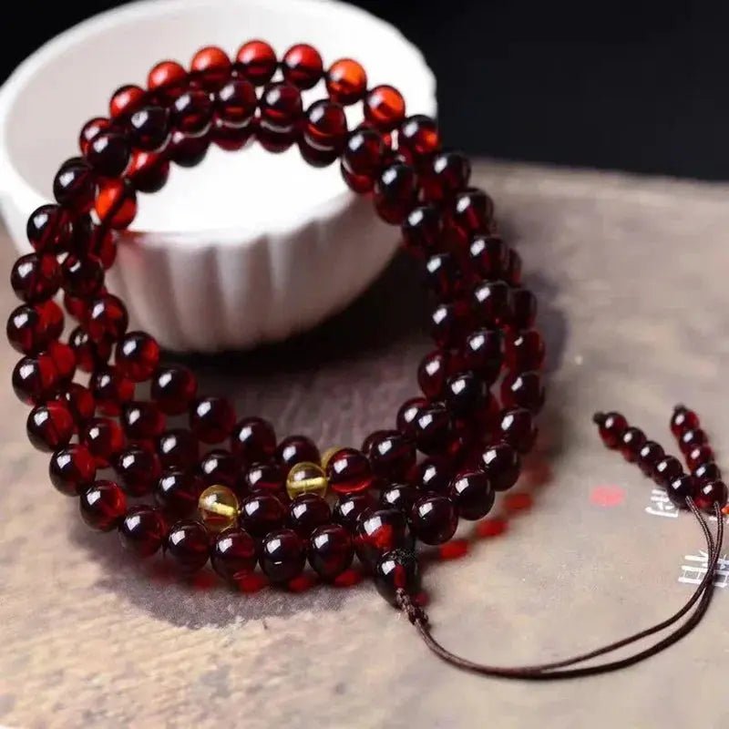 Amber Mala from Myanmar - Genuine, Dark Red, 3 sizes of the 108 beads - Serenity Factory