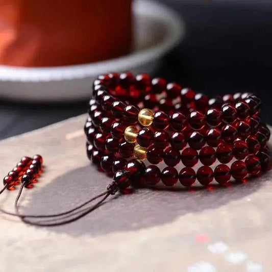 Amber Mala from Myanmar - Genuine, Dark Red, 3 sizes of the 108 beads - Serenity Factory