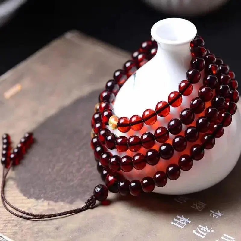 Amber Mala from Myanmar - Genuine, Dark Red, 3 sizes of the 108 beads - Serenity Factory