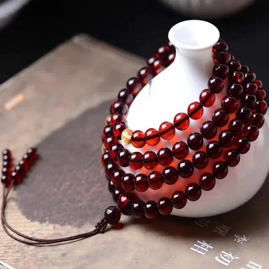 Amber Mala from Myanmar - Genuine, Dark Red, 3 sizes of the 108 beads - Serenity Factory