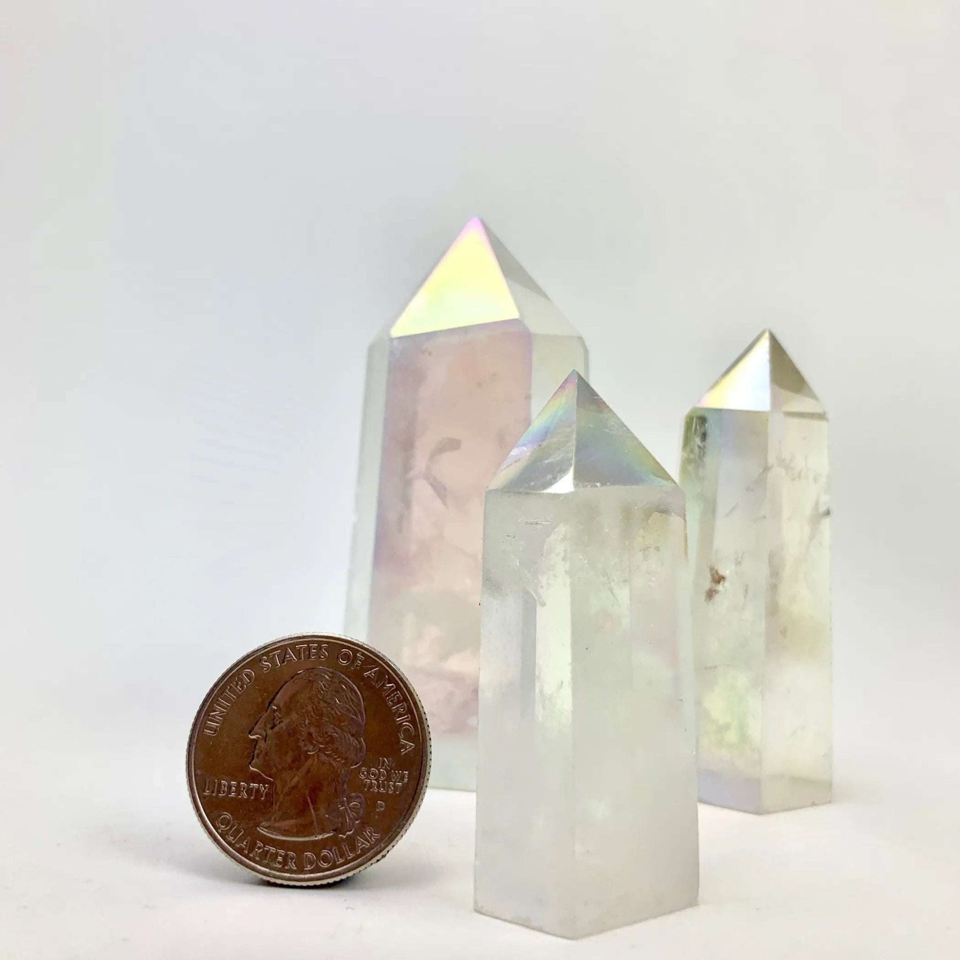 Aura Quartz Point – Choose Rainbow, Angel, or Rose Quartz (1.5 - 3") - Serenity Factory