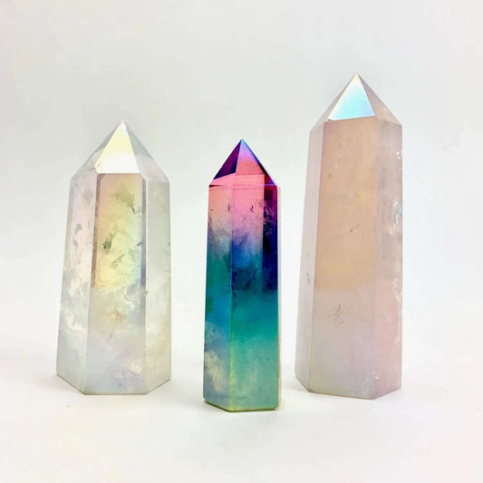 Aura Quartz Point – Choose Rainbow, Angel, or Rose Quartz (1.5 - 3") - Serenity Factory