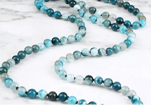 Blue Agate Mala – Hand - Knotted with Silk Tassel - Serenity Factory