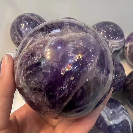 Chevron Amethyst Sphere – 3.35" Calming the Mind Stone - Serenity Factory