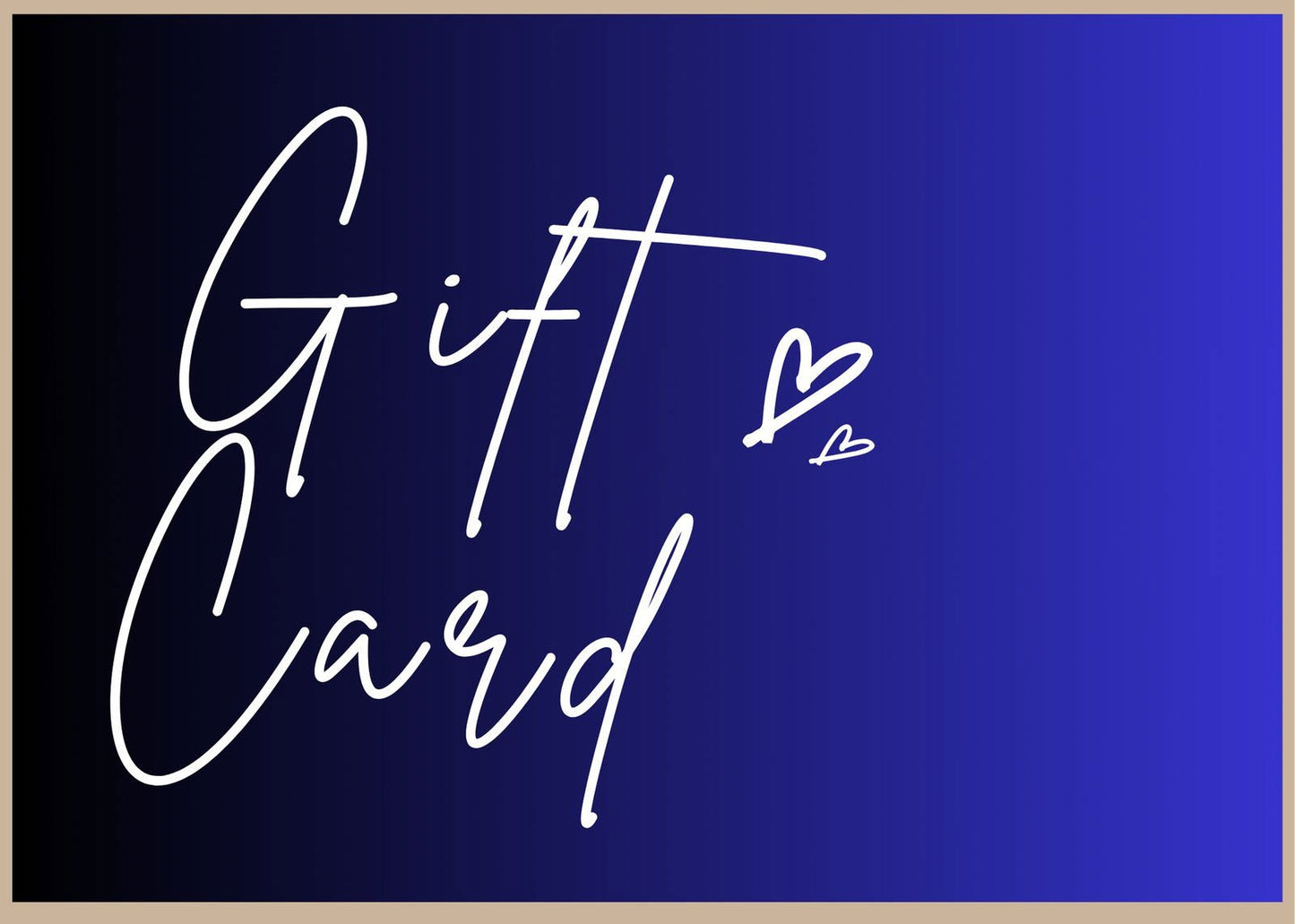 Gift Card with handwritten text on a blue gradient background.