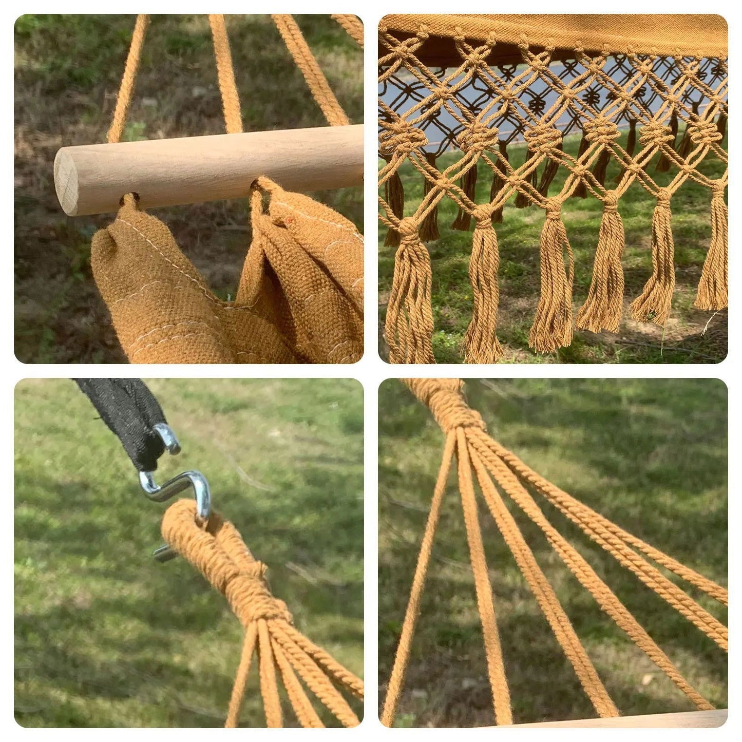 Gold, Turquoise, Grey Double Hammock ~ Macramé ~ Wood Bars - Serenity Factory