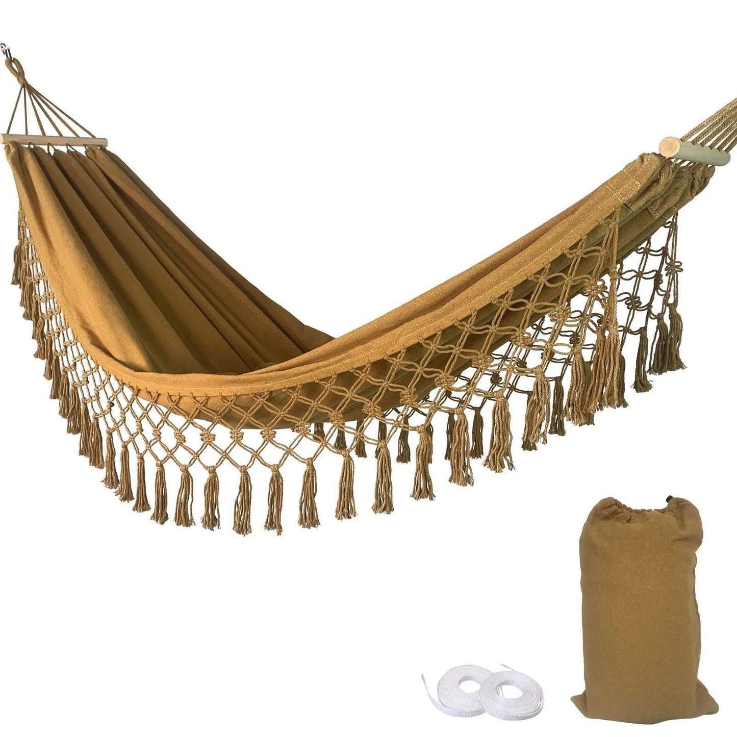 Gold, Turquoise, Grey Double Hammock ~ Macramé ~ Wood Bars - Serenity Factory