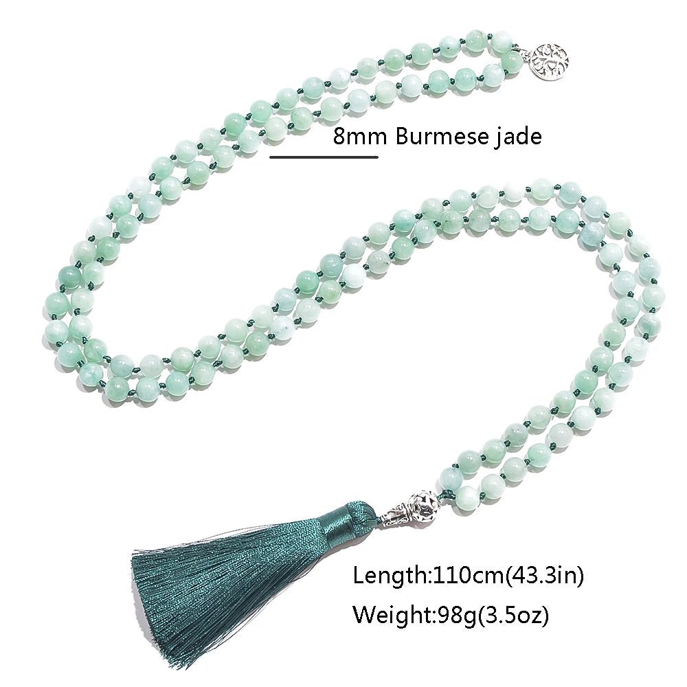 Jade Mala 108 - knotted green 8mm beads - Perfect for Meditation - Serenity Factory