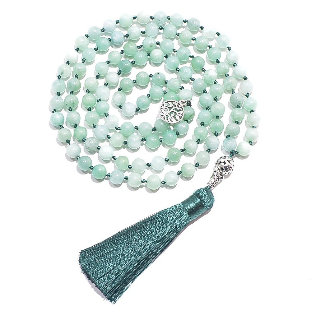 Jade Mala 108 - knotted green 8mm beads - Perfect for Meditation - Serenity Factory