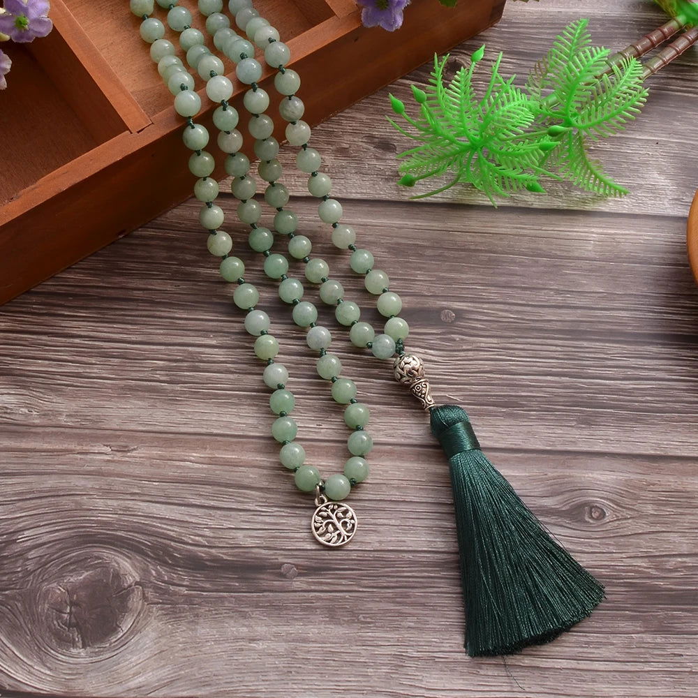 Jade Mala 108 - knotted green 8mm beads - Perfect for Meditation - Serenity Factory