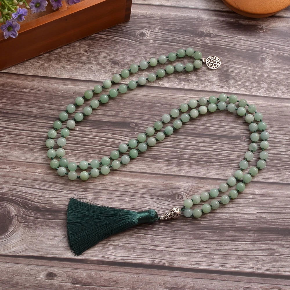 Jade Mala 108 - knotted green 8mm beads - Perfect for Meditation - Serenity Factory