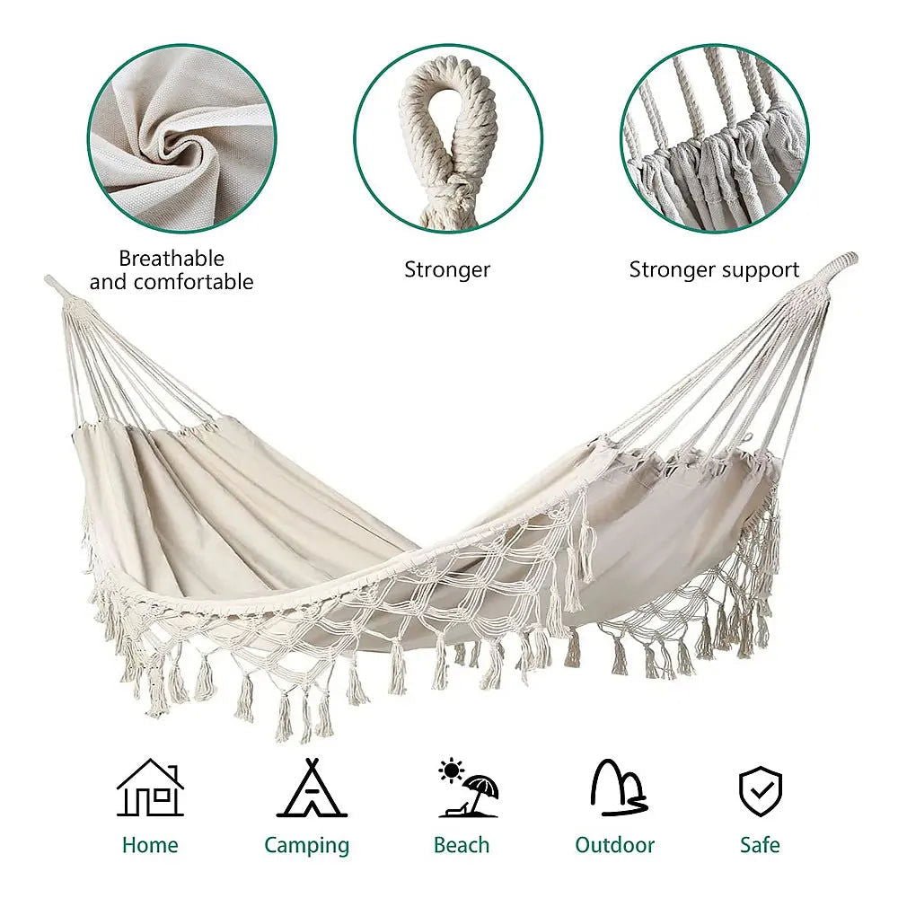 Lighten Up! Brazilian Macramé Bohemian Tassel Hammock - Two - Person Comfort Max 200kg - Serenity Factory