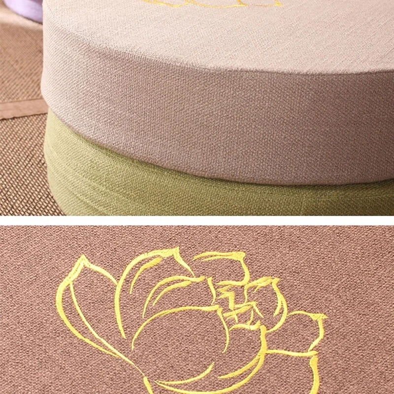 Linen Lotus embroidered Meditation cushion - Serenity Factory