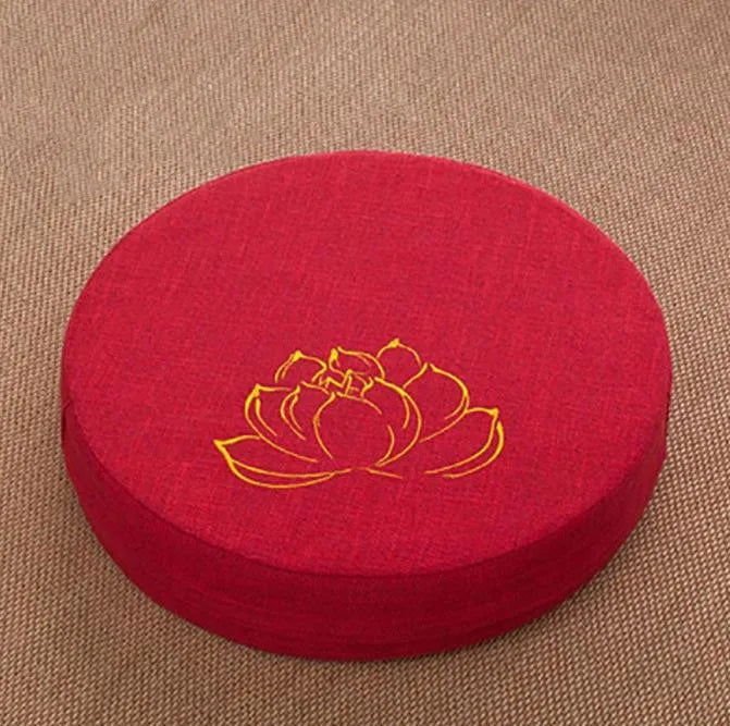 Linen Lotus embroidered Meditation cushion - Serenity Factory