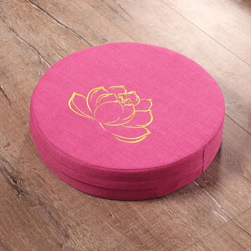 Linen Lotus embroidered Meditation cushion - Serenity Factory