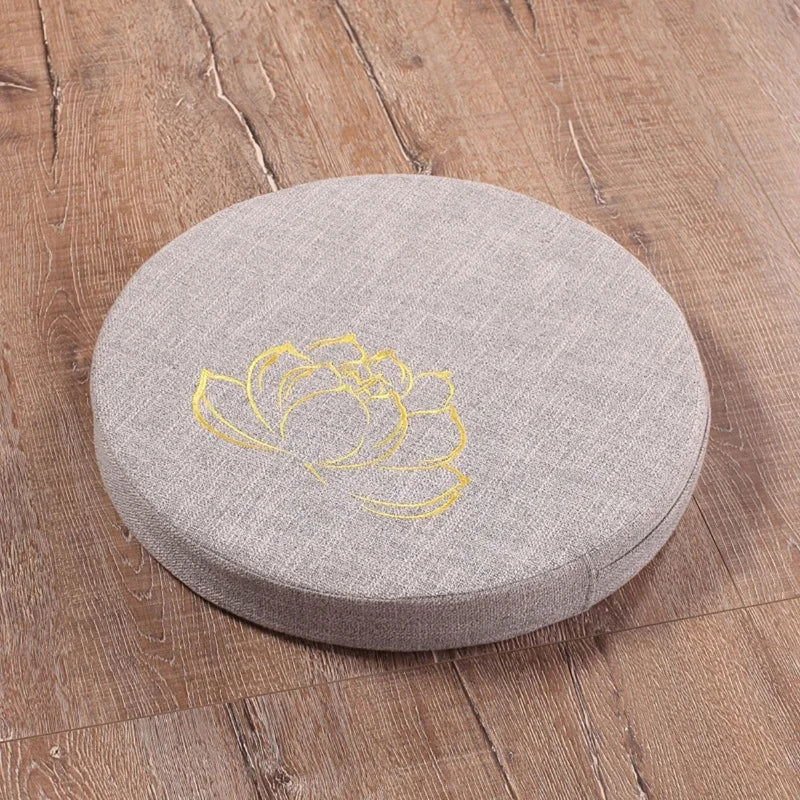 Linen Lotus embroidered Meditation cushion - Serenity Factory