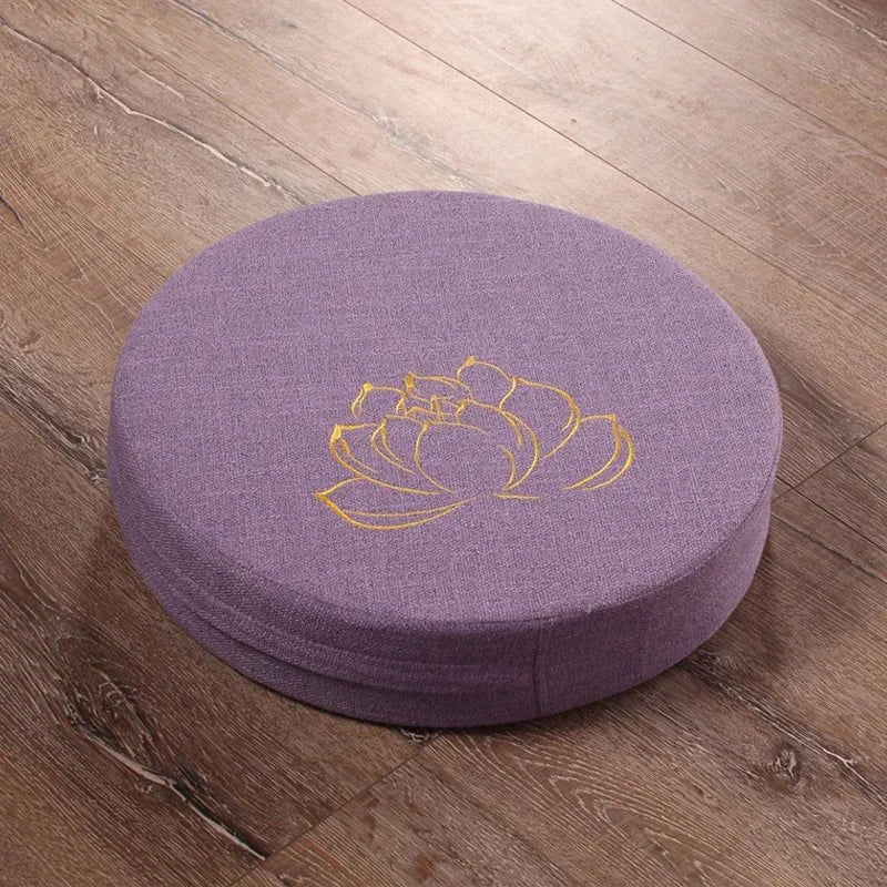 Linen Lotus embroidered Meditation cushion - Serenity Factory