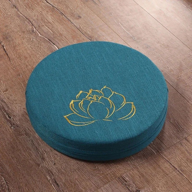 Linen Lotus embroidered Meditation cushion - Serenity Factory