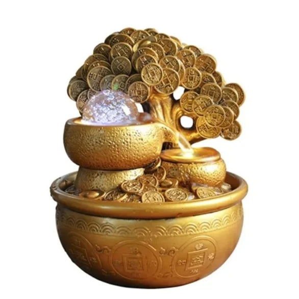 Luxurious Prosperity Gold Fountain - Feng Shui Serenity and Abundance - Serenity Factory