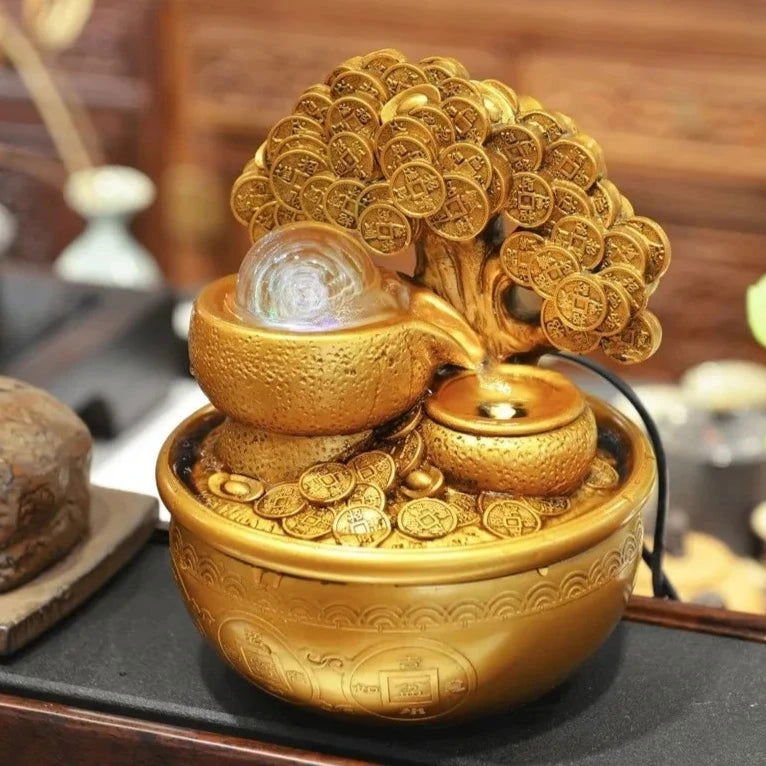 Luxurious Prosperity Gold Fountain - Feng Shui Serenity and Abundance - Serenity Factory