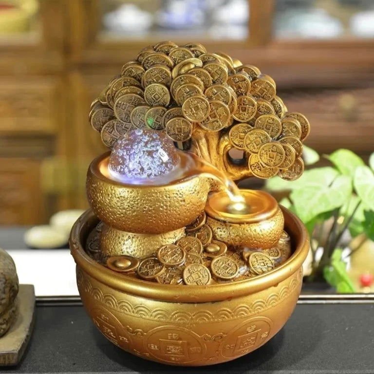 Luxurious Prosperity Gold Fountain - Feng Shui Serenity and Abundance - Serenity Factory