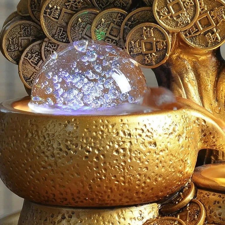 Luxurious Prosperity Gold Fountain - Feng Shui Serenity and Abundance - Serenity Factory