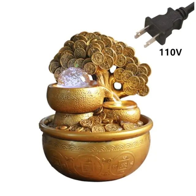 Luxurious Prosperity Gold Fountain - Feng Shui Serenity and Abundance - Serenity Factory