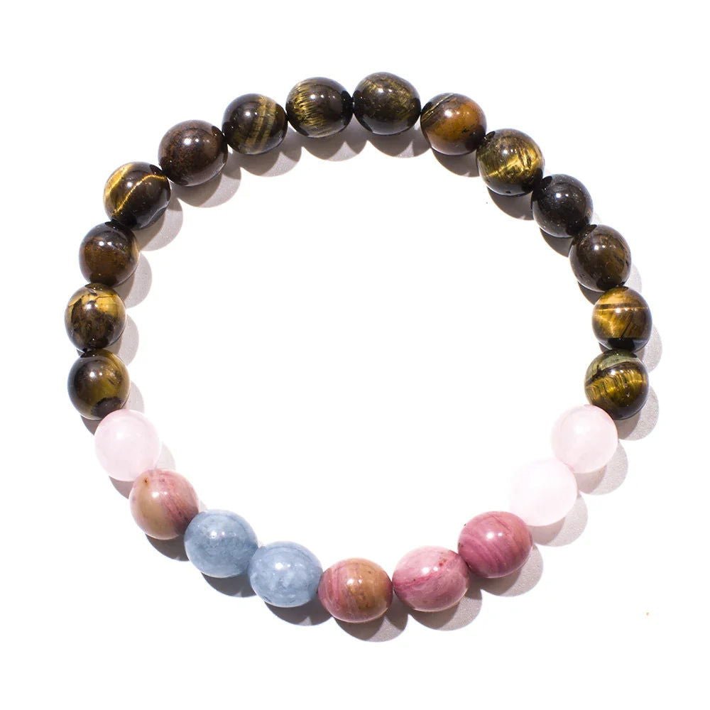 Mala 108 - Bead Tiger Eye, Rose Quartz & Aquamarine Mala Necklace or Mala & Bracelet Set - Serenity Factory