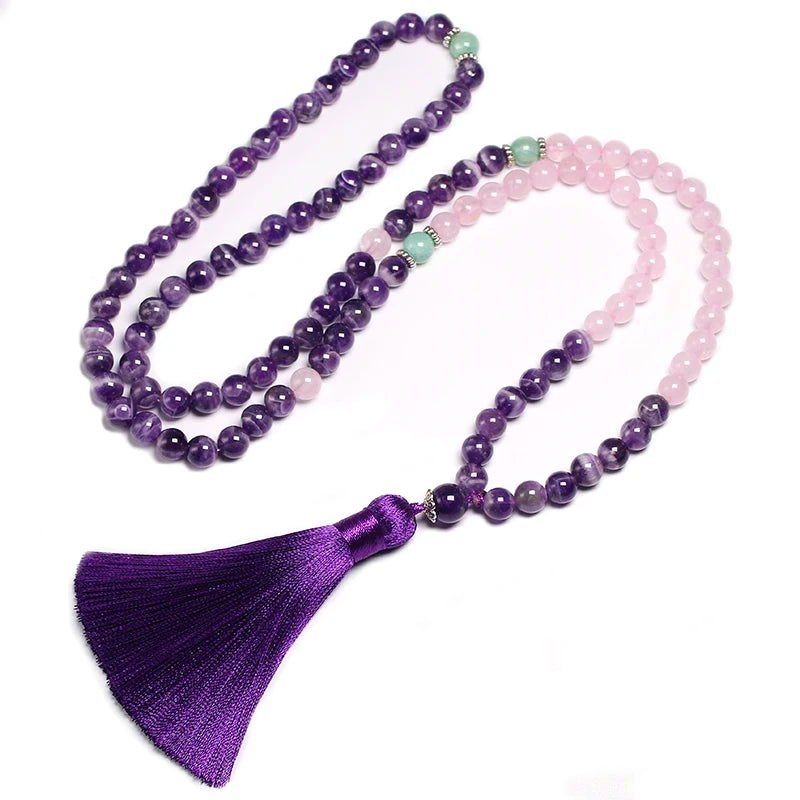 Mala 108 Beads of Amethyst, Rose Quartz, Amazonite ~ Bracelet or Set - Serenity Factory