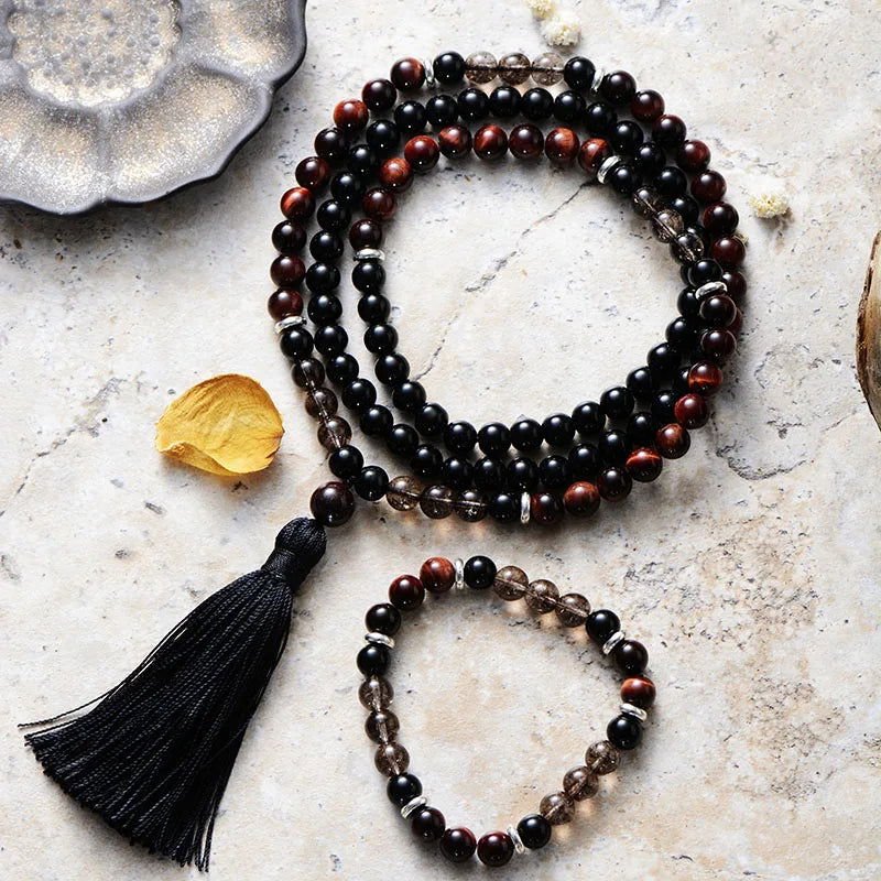 Mala Bracelet Set Black Onyx, Red Tiger Eye & Smoky Quartz or Bracelet only - Serenity Factory