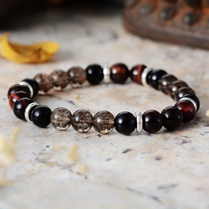 Mala Bracelet Set Black Onyx, Red Tiger Eye & Smoky Quartz or Bracelet only - Serenity Factory